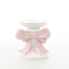 Imagem de PORTA-VELAS BRANCO DE RESINA COM LAÇO ROSA 18X10X10CM - CROMUS - Cromus Embalagens Ind E Com Ltda