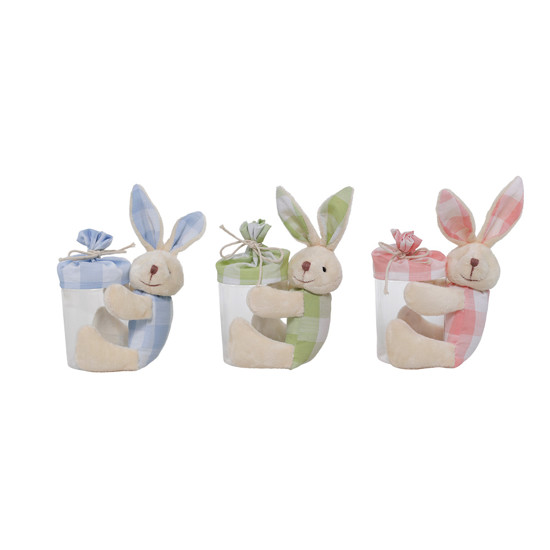 Imagem POTE COELHO ABRAÇADO DE POLIÉSTER E PLÁSTICO COR SORTIDA 19X11X12CM - CROMUS