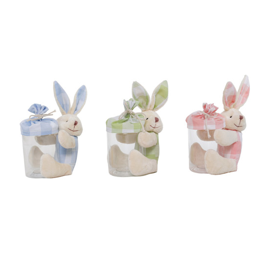 Imagem POTE COELHO ABRAÇADO DE POLIÉSTER E PLÁSTICO COR SORTIDA 19X11X12CM - CROMUS