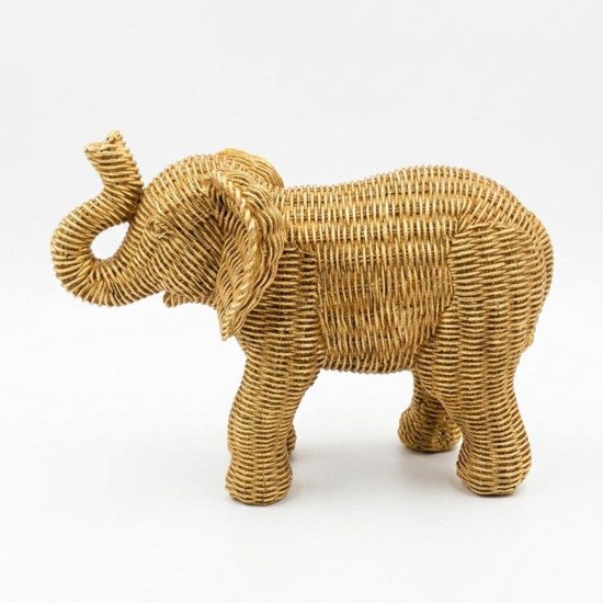 Imagem ELEFANTE DECORATIVO DE RESINA TEXTURA PALHA CARAMELO 20X25X14CM - ENTRECASA