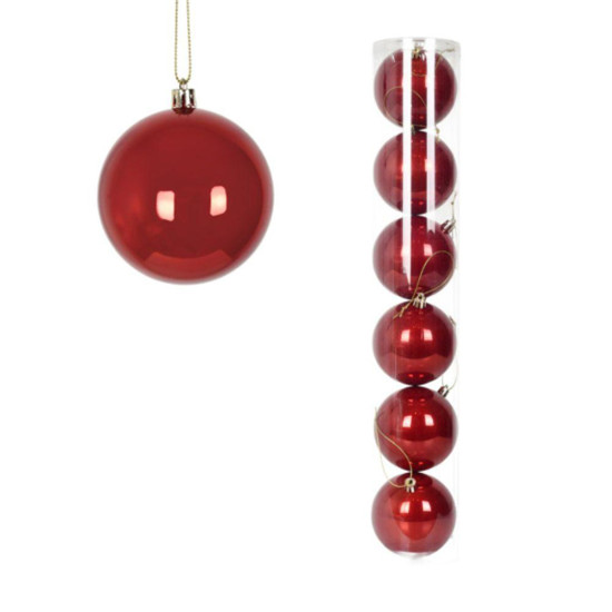 Imagem BOLA NATALINA PEROLADA JOGO COM 6 UNIDADES TUBO / 8 CM VERMELHO