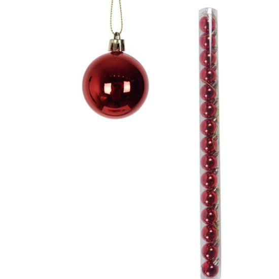 Imagem BOLA NATALINA METALIZADA JOGO COM 15 UNIDADES / TUBO 4CM VERMELHO