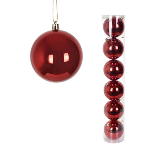 Imagem BOLA NATALINA METALIZADA JOGO COM 6 UNIDADES TUBO 10CM VERMELHO